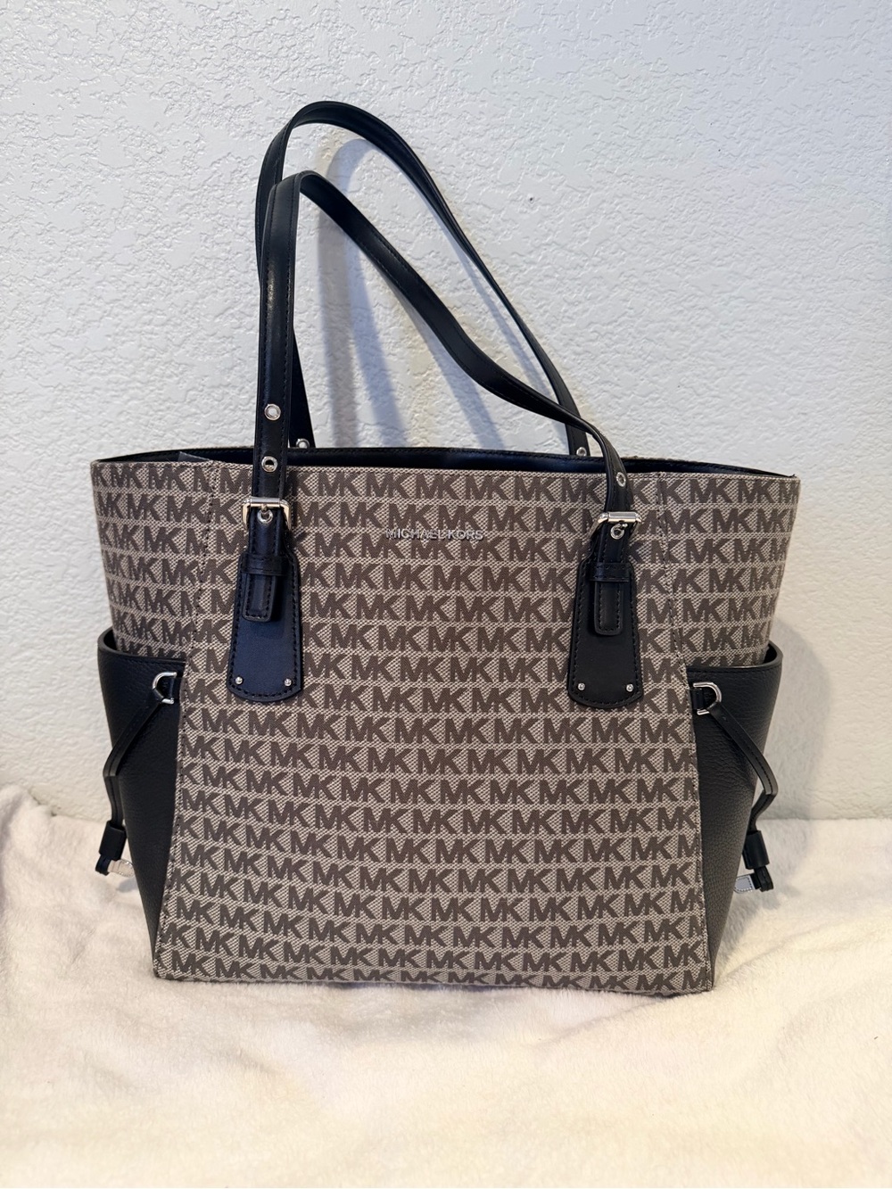 Michael Kors Brown MK Monogram Tote with Black Trim